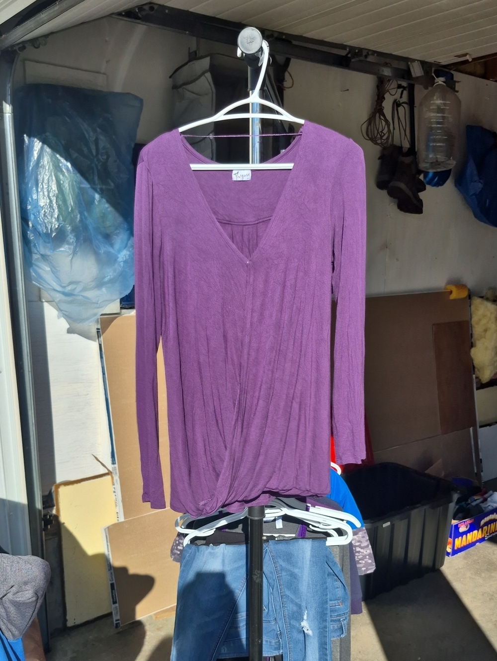 Thyme Maternity Purple Long Sleeve V-Neck Twist Hem Top